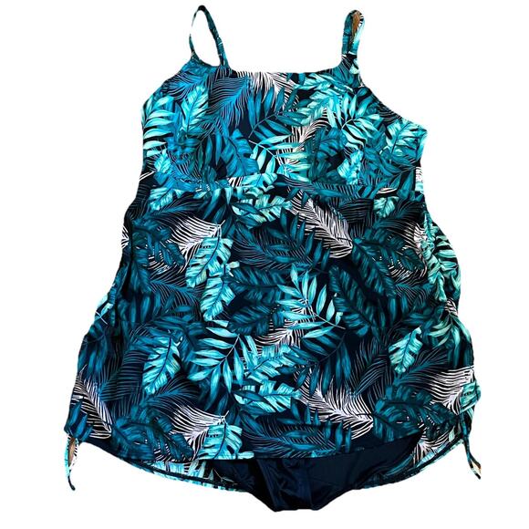 Cacique Other - Cacique Blue Leaf Print One Piece Swimsuit